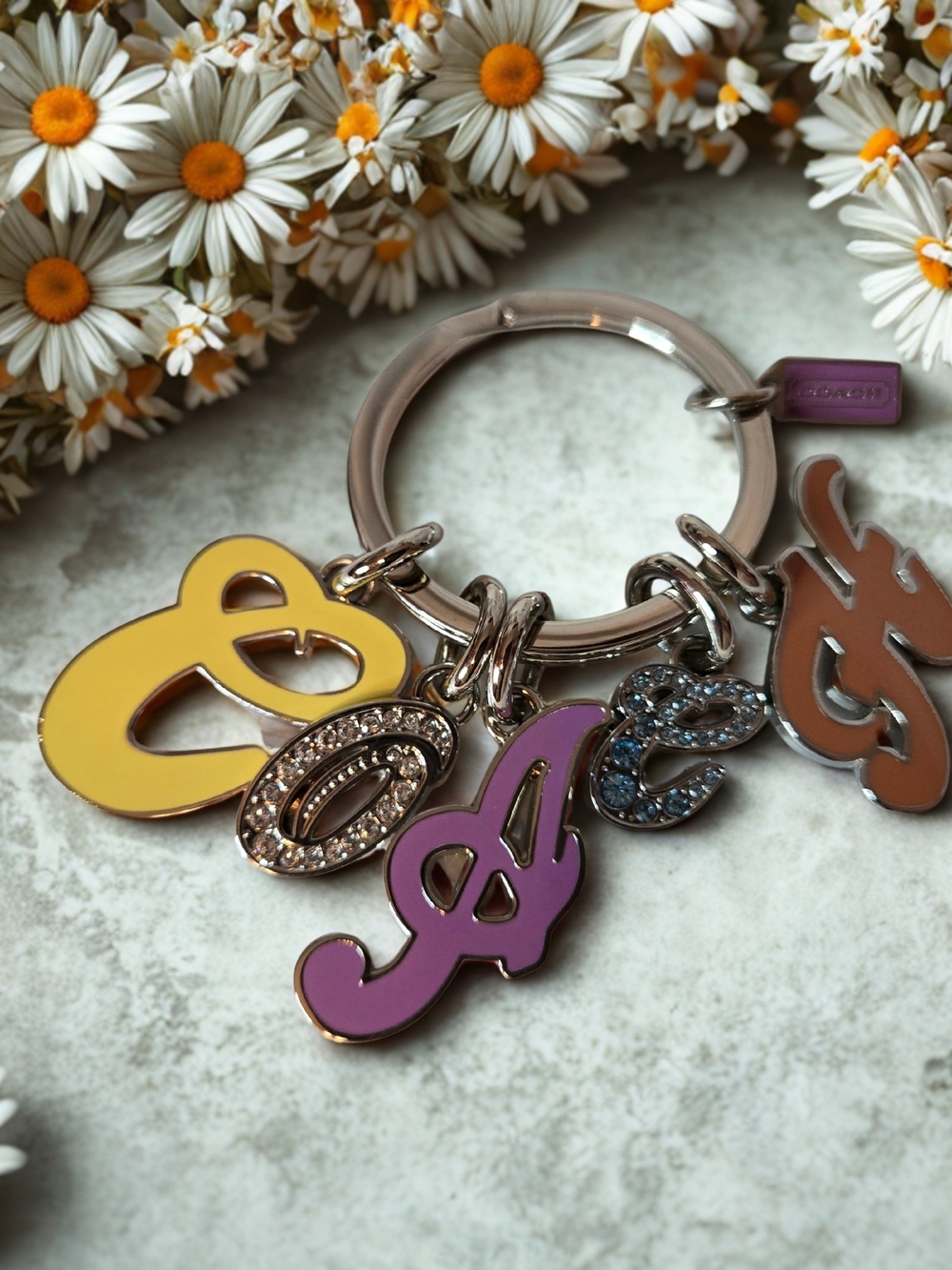 Coach Multicolor Enamel & Crystal 'Love' Charm Key Ring
